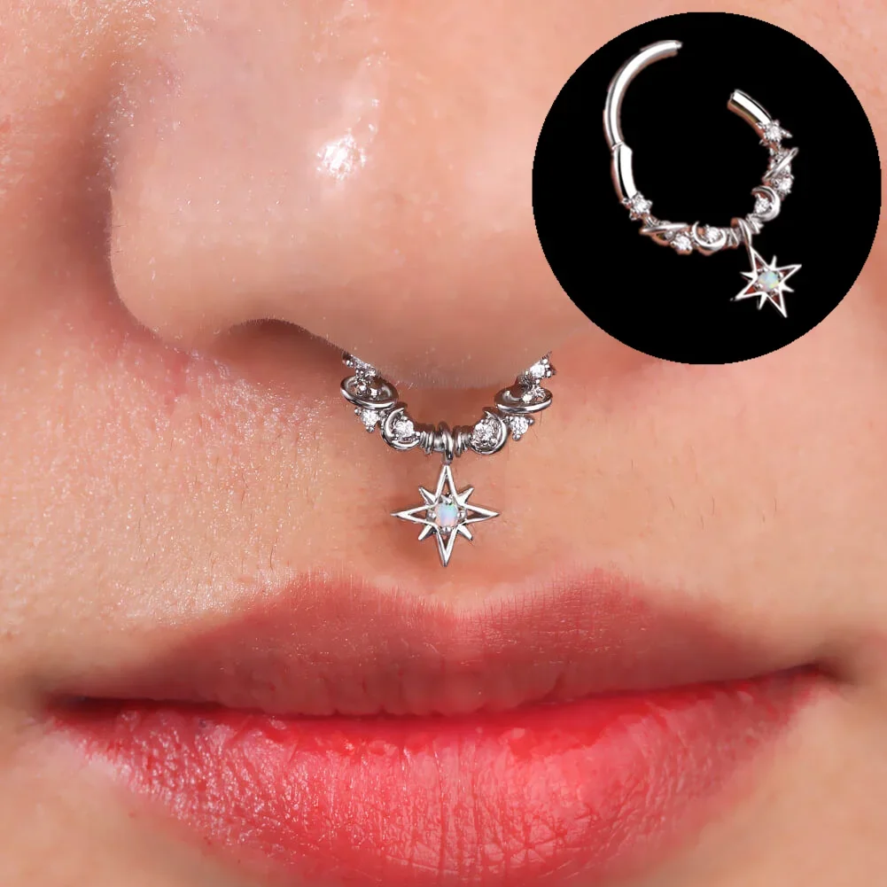 1Pcs Crystal Septum Hoop Clickers Nose Ring Хрящ Piercing Helix Hoop Earring Tragus Jewelry Daith Hoops Rook Earring Lobe — zdjęcie 2