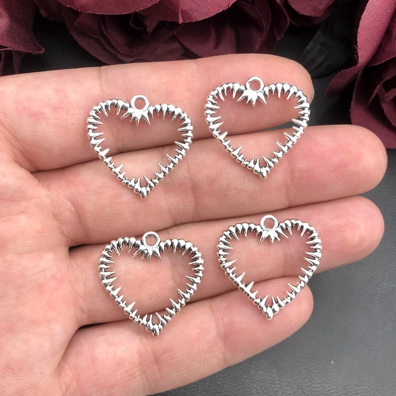 10pcs 24*24mm Charms Thorns Heart Bramble Pendant for DIY Earrings Jewelry Making Accessories