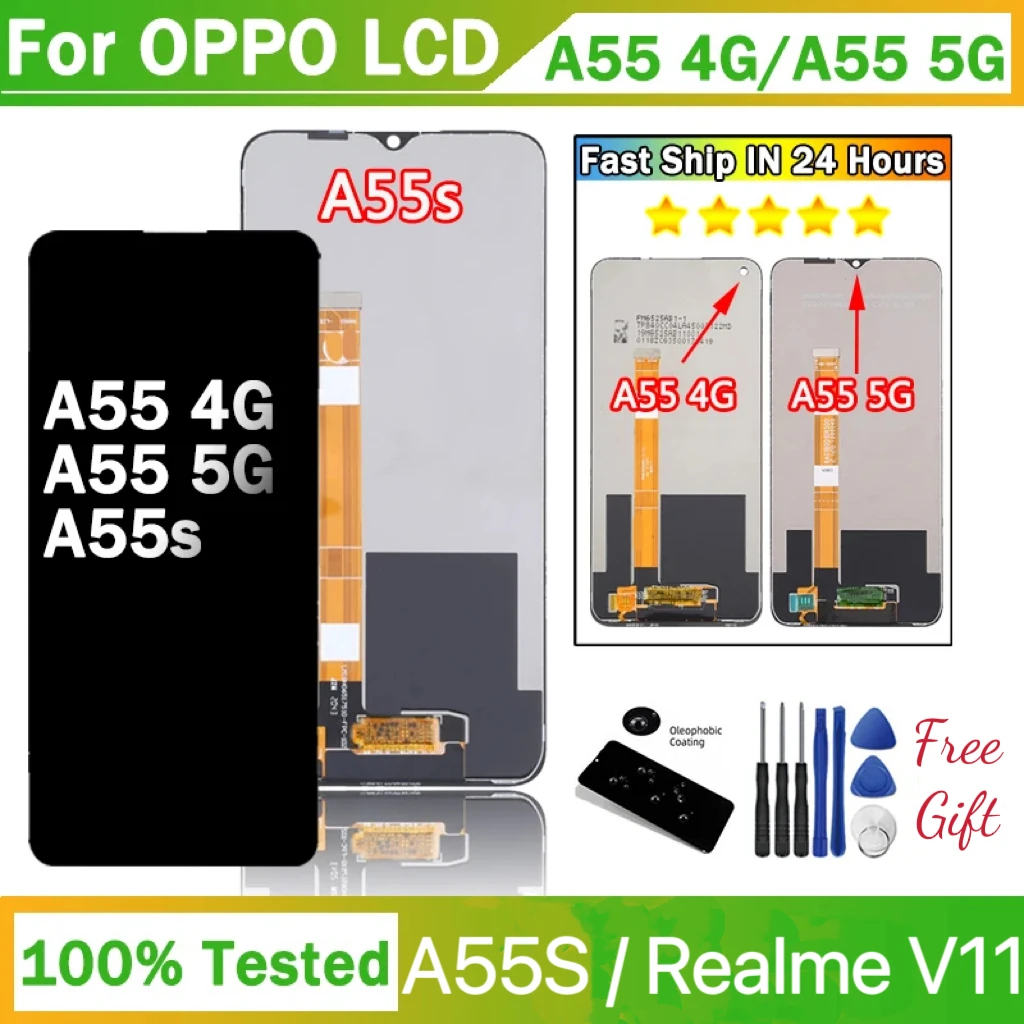 

6.5"A55 Display For Oppo A55 4G5G LCD Display Screen+Touch Panel Digitizer For Oppo A55s 5G RealmeV11 Display With Frame Replace