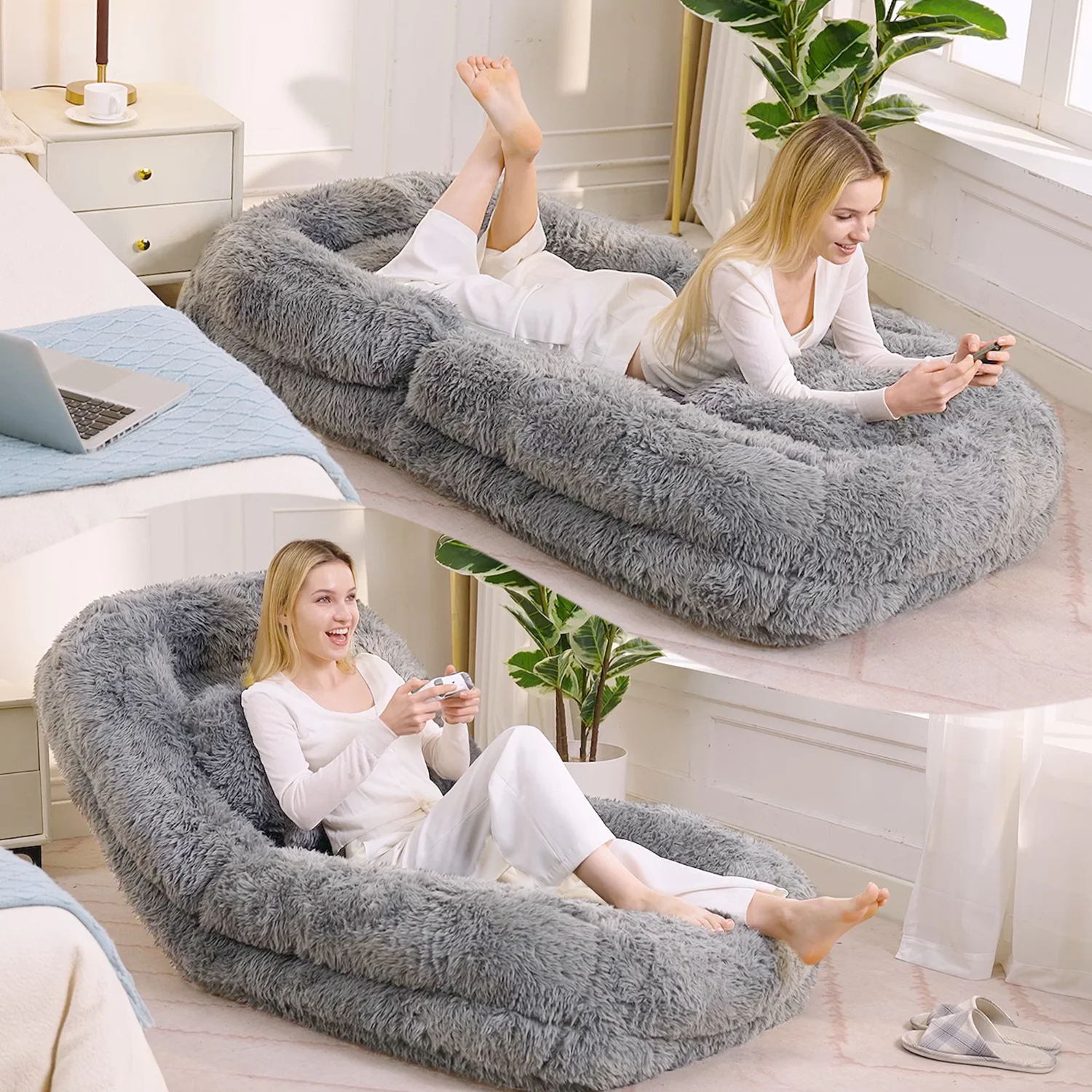 Un lit de chien humain, un canapé paresseux, 5 niveaux réglables, chaises de jeu sur le sol, salon, adapté pour les jeux, la méditation, la relaxation, la poudre, les cendres du sol