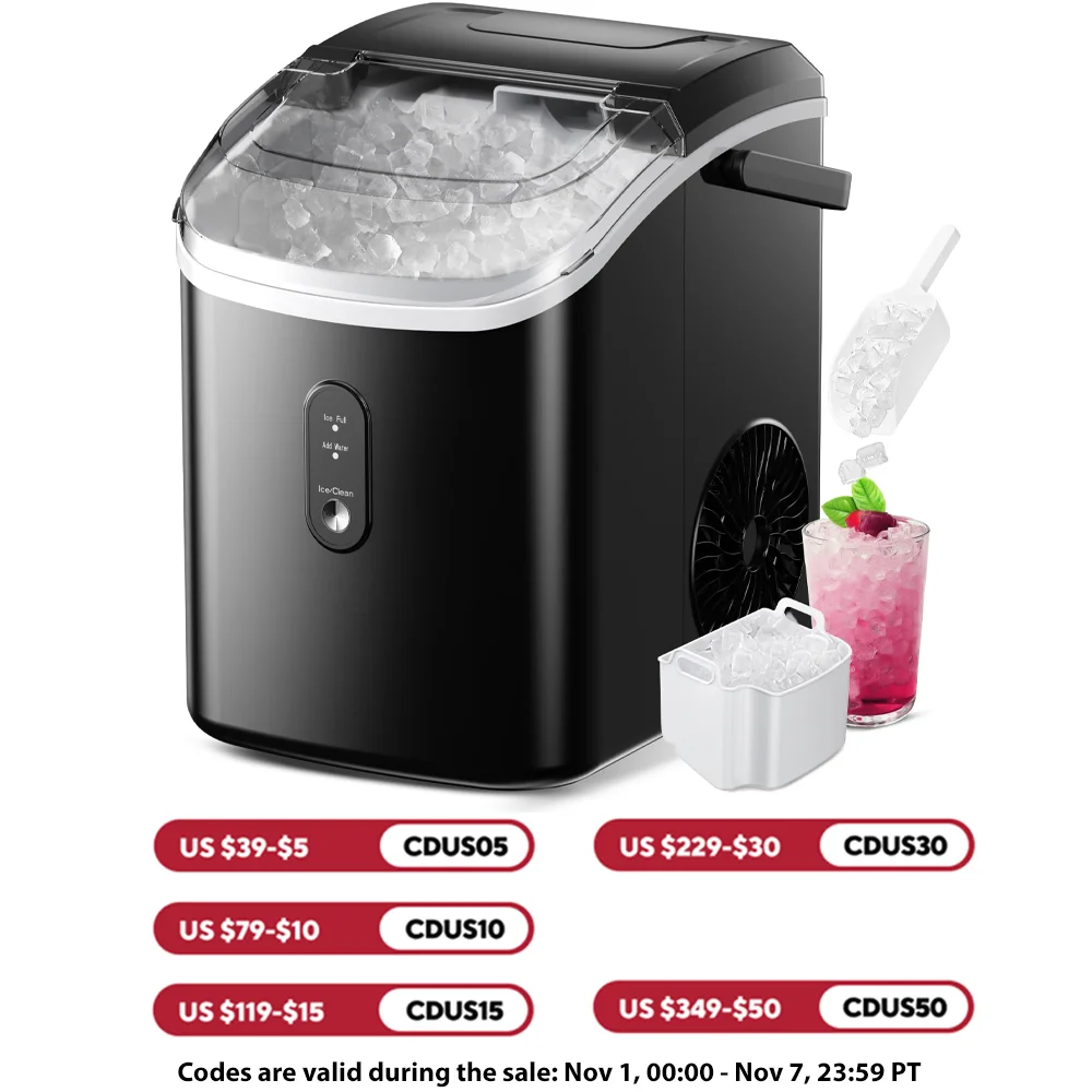 SIMZLIFE Nugget Ice Maker Countertop with Handle，Portable Ice Maker Machine,Auto-Cleaning, Ready in 6 Mins, 34.5lbs/24H,Black