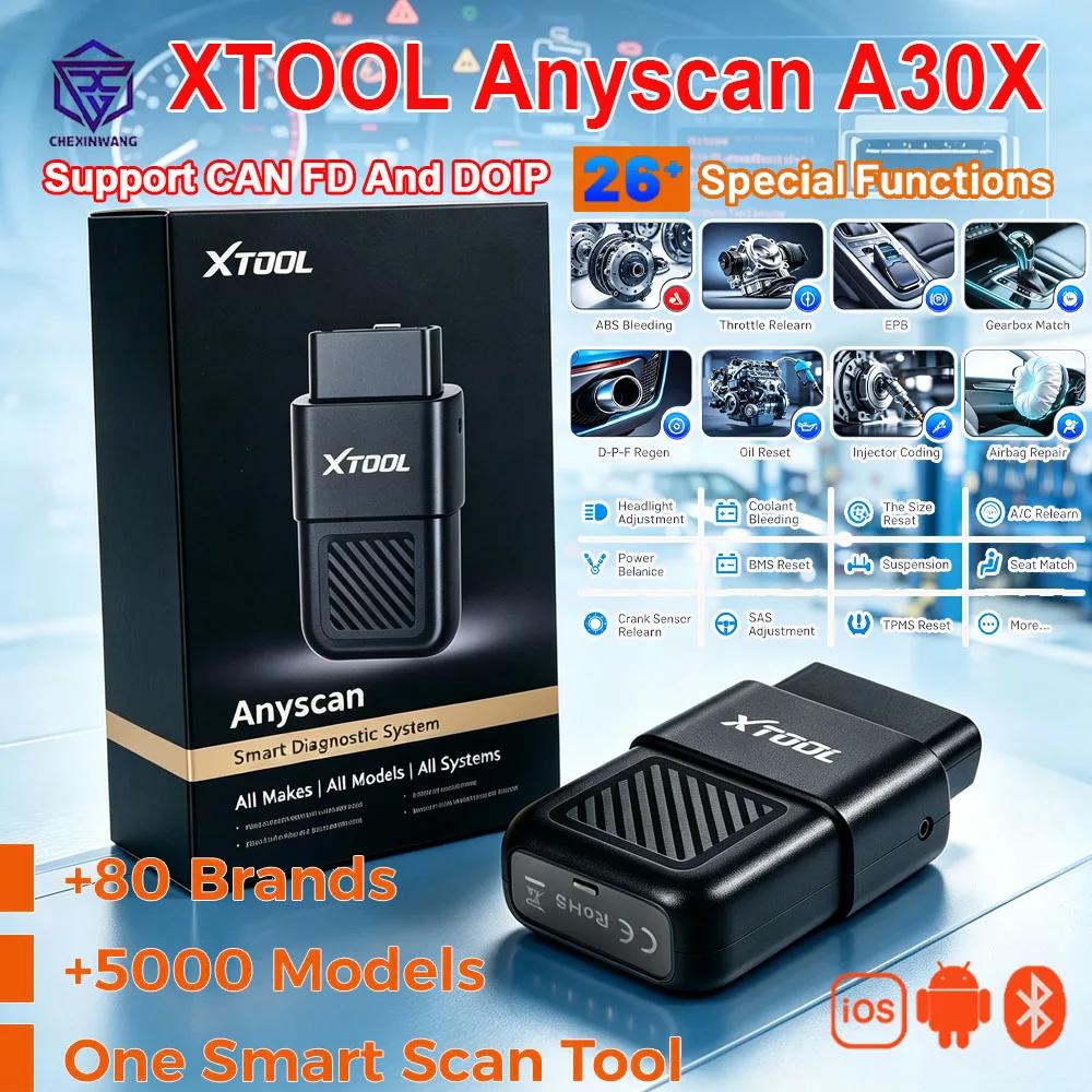 XTOOL Anyscan A30X OBD2 Bluetooth Bi-directional Scanner Over 5000 Car 26+ Function Car DTC Code Reader A30X Free Update PK A30M