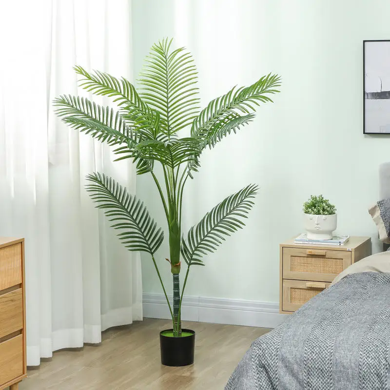 Plante artificielle intérieure 150 cm, palmier arbre artificiel avec pot en plastique et flocage, vert