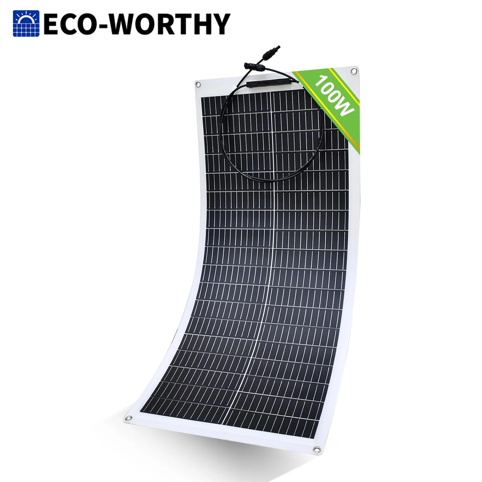 Panneau solaire flexible monocristallin ECO-WORTHY 100W 12V avec câble de charge pour camping-car, voiture, bateau, batteries 12V