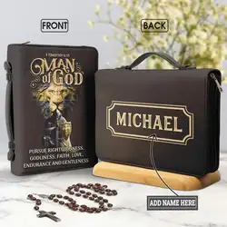 Christianity Church Bible Bag Man Of God 1 Timothy 6 11 Lion Warrior Verse Design Bible Cover Case PU Handbags Study Book Boxes