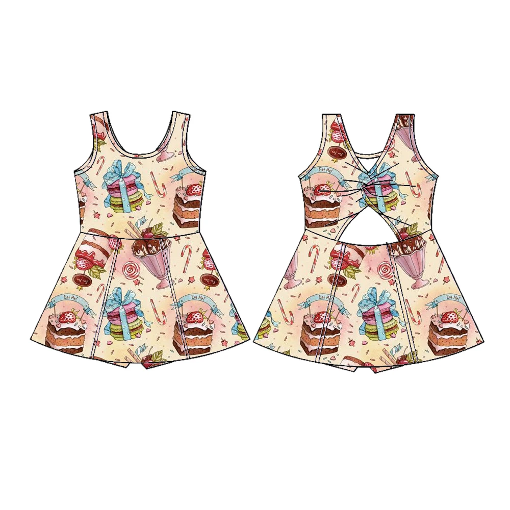 Boutique best-seller girls' summer dress featuring Cookie Cake print built-in safety shorts soft milk silk fabric custom wholesa