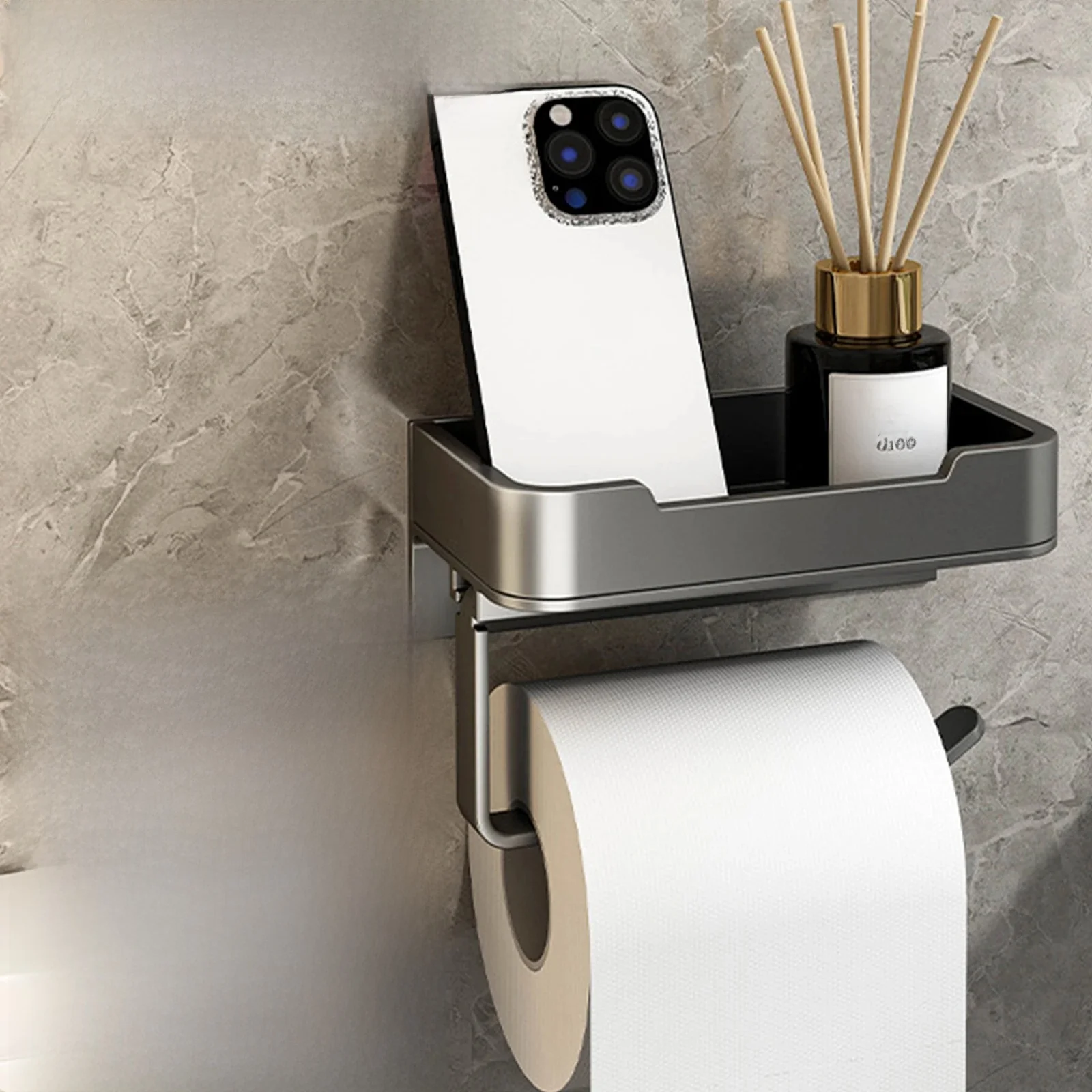 Toilet Paper Holder Space Aluminum Wall Mounted Black Toilet Paper Roll Holder Bathroom Accessories Hardware Decor Storage Shelf