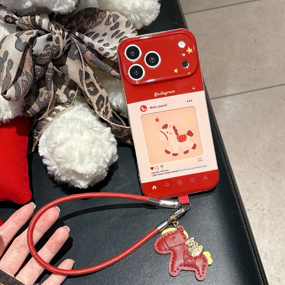 

Cute creative photo frame pony phone case for iPhone 17 16ProMax16 15Pro fundas Korean INS simple new shockproof protective case