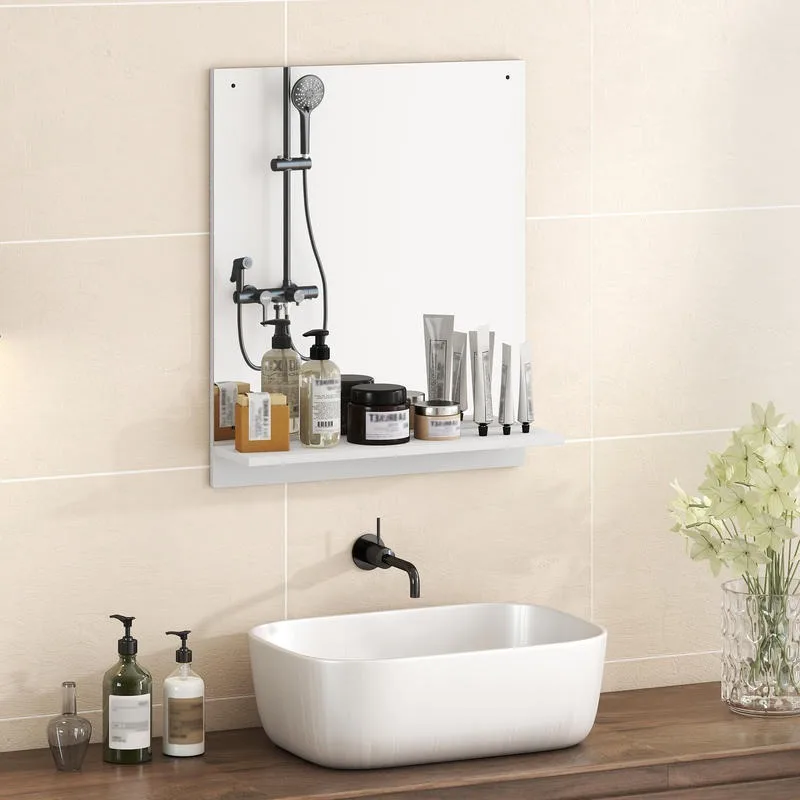 Miroir de salle de bain avec étagère, 50 x 60 cm, miroir mural moderne pour chambre, entrée, couloir, blanc