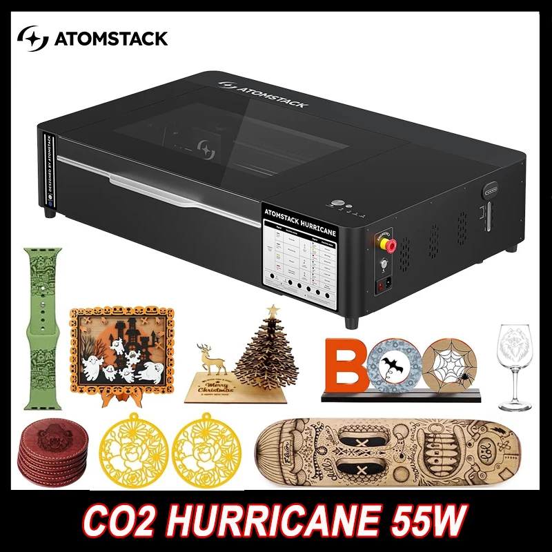 Atomstack Hurricane 55W Co2 Laser Cutting Machine With Air Assist & Honeycomb Industrial Auto Focus Wood Acrylic Laser Engraving