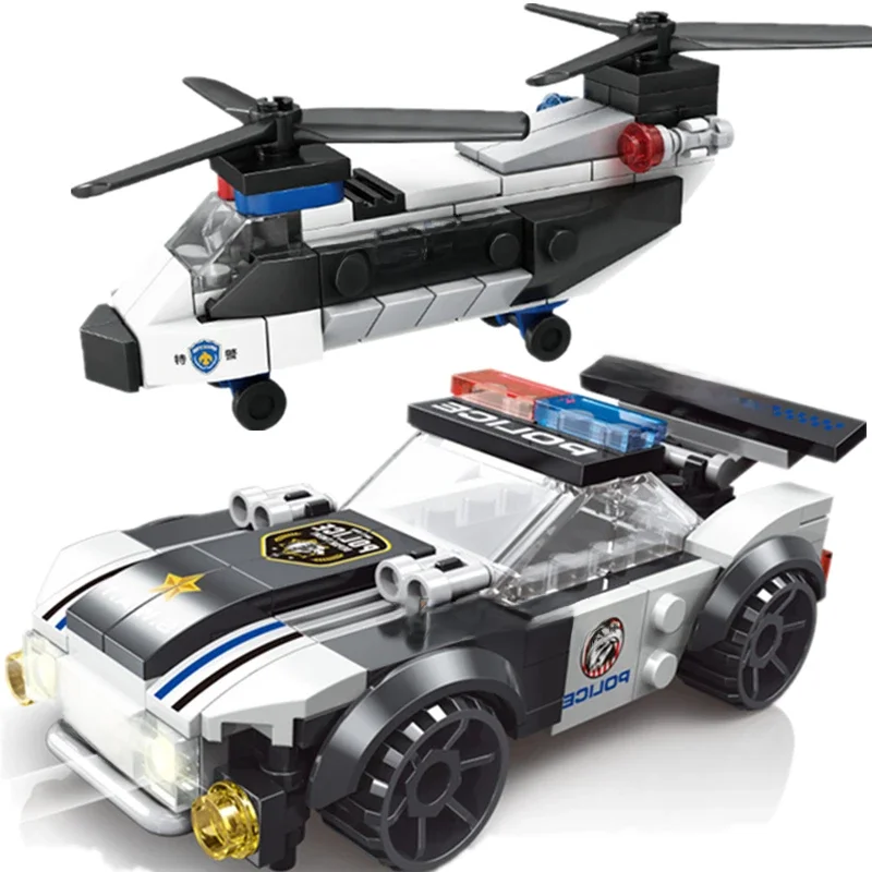 MOC-Super carro de polícia avião urbano, SWAT, Dual-Rotor, Helicóptero, Blocos de Construção, Kits