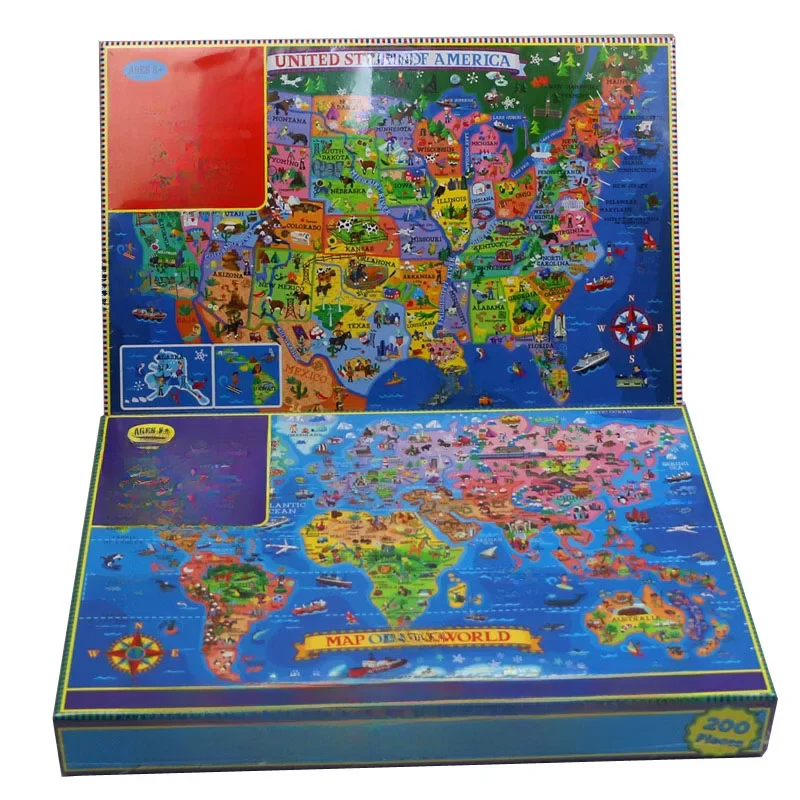 200 sztuk Puzzle stany zjednoczone mapa świata papierowe puzzle dla dorosłych dzieci gra dekompresyjna Kid edukacyjne zabawki prezentowe — zdjęcie 2
