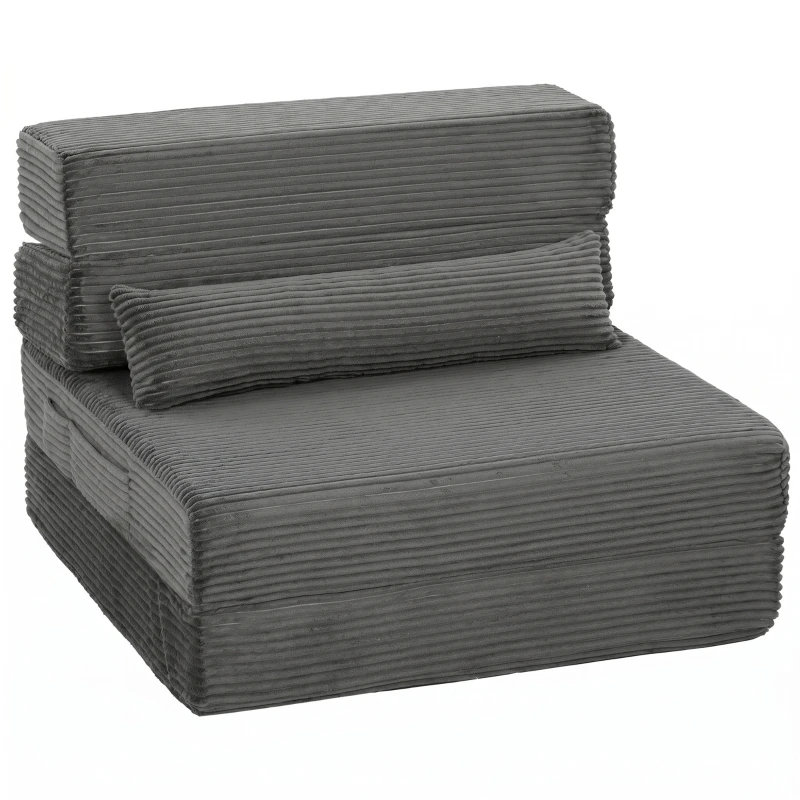 Chaise longue con schienale, Cord Cloud senza struttura, divano letto pieghevole con imbottitura spessa, grigio scuro