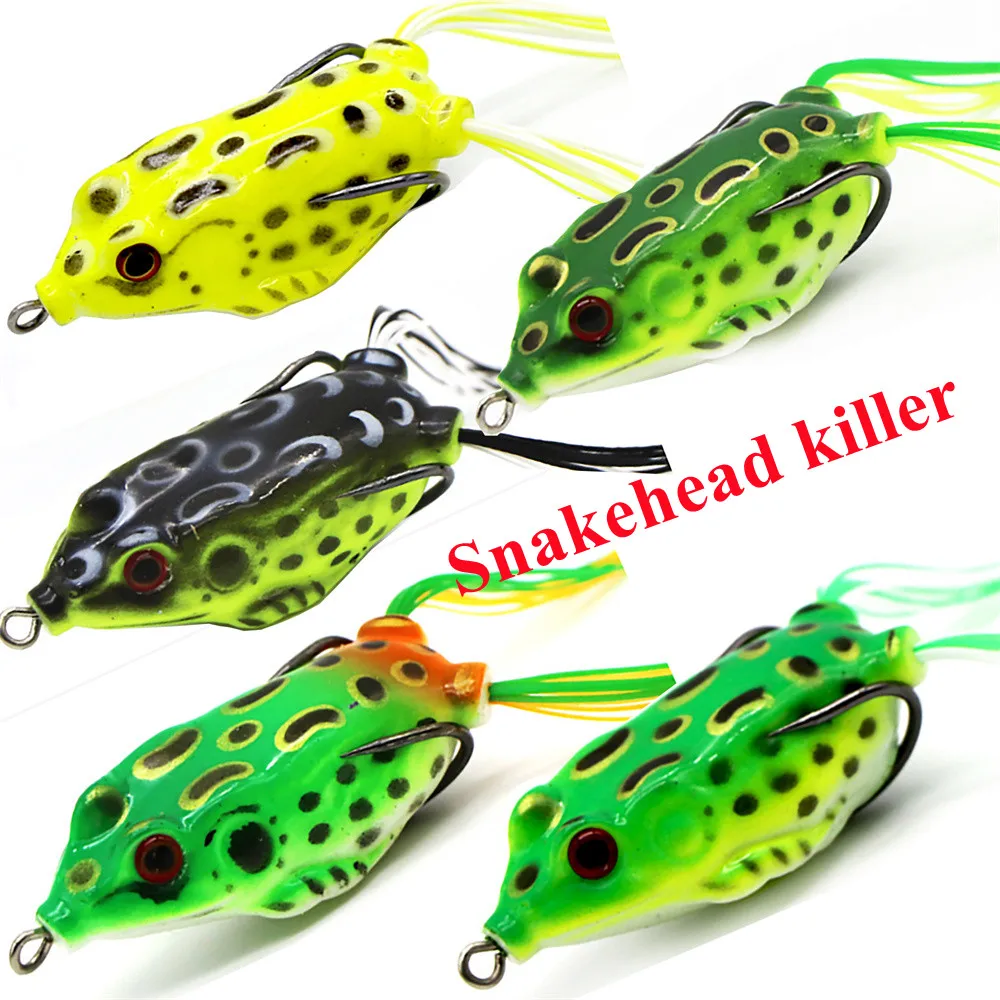 Kmucutie 5pcs Frog Lure Ray Frog Topwater Fishing Crankbait 4CM/5CM/5.5CM Soft Tube Bait Snakehead Weedless Bass Frog Lures