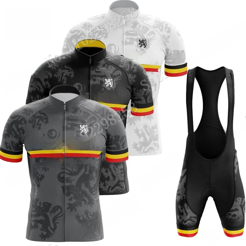 AliExpress NONE Vlaanderen Flanders 2023 Cycling Jersey Set Men Belgium Clothing Road Grey White Bike Suit Mountain Bicycle Shirt Bib Shorts MTB