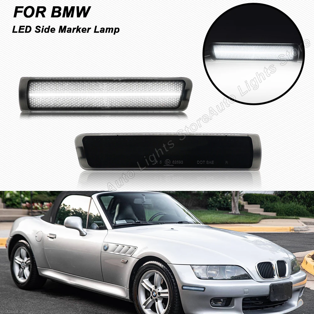 Front Side Marker LED Lights For BMW Z3 M Roadster Coupe 1997-2002 Convertible 1996-2002 2PCS White Auto Fender Flare Lamps