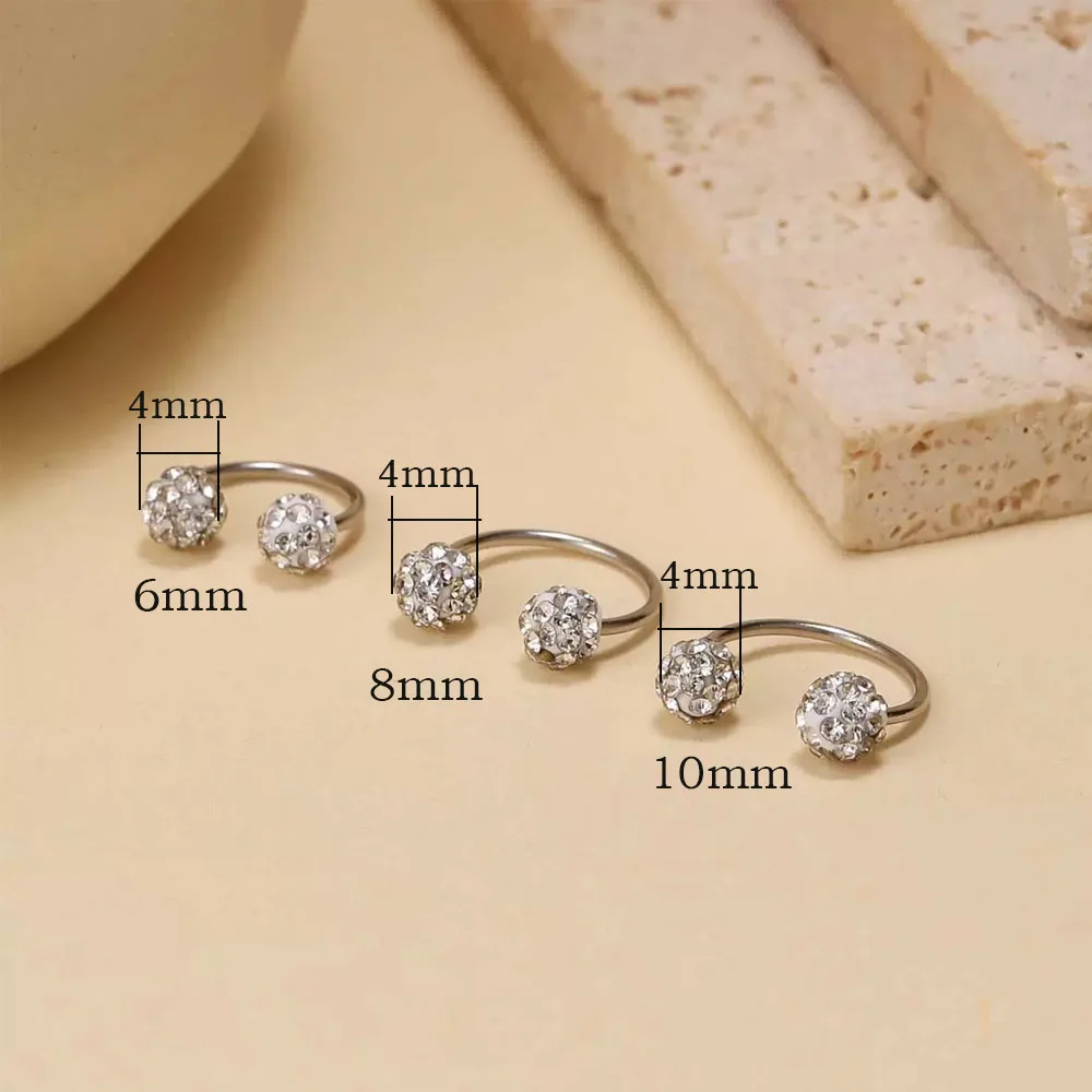 3Pcs Sparkling Soft Ceramic Horseshoe Ball Stackable Hoop Earrings