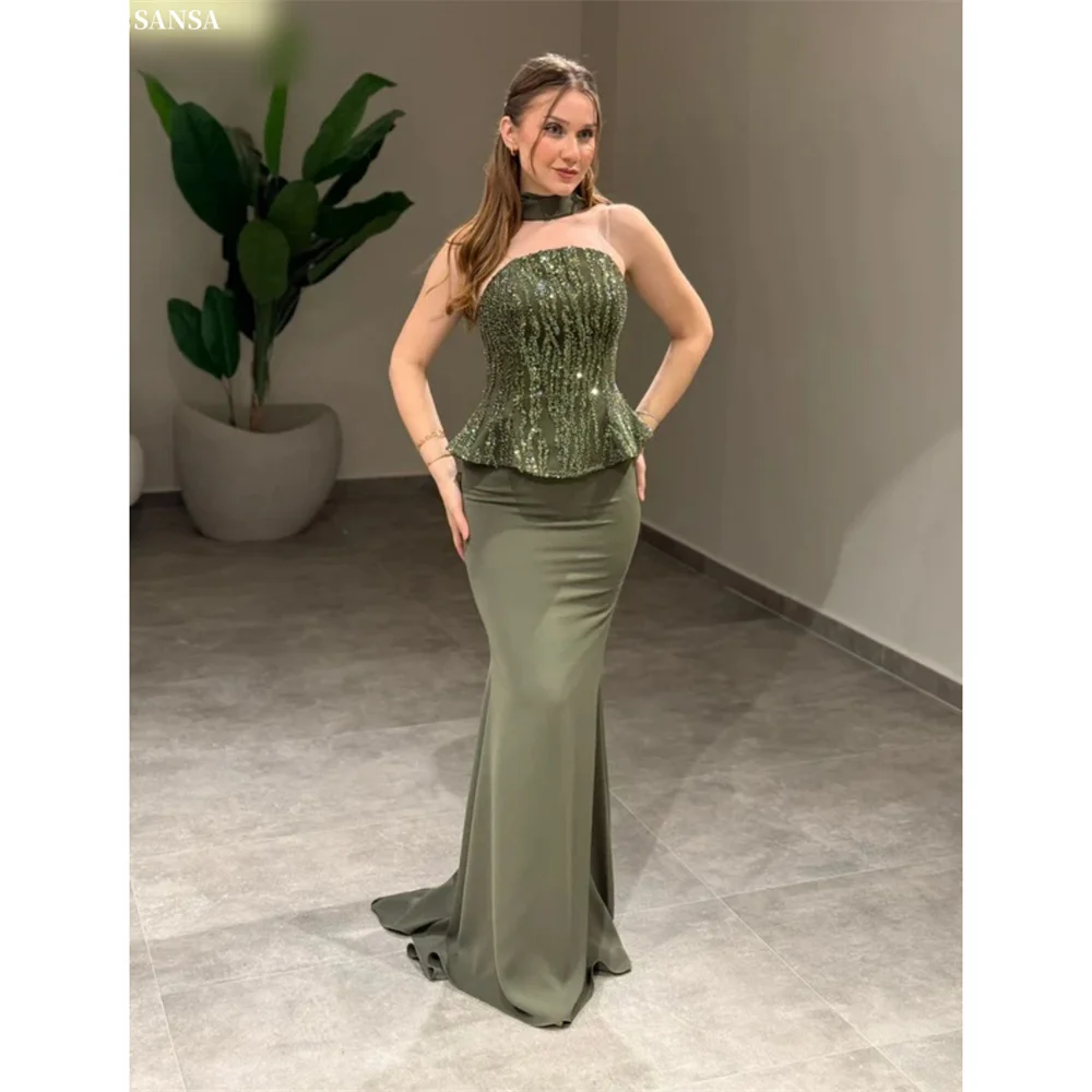 

Sansa Customized Shiny Sequins Elegant Sleeveless Prom Dress With Shawl Strapless Vestidos De Noche Floor-Length Formal Evening