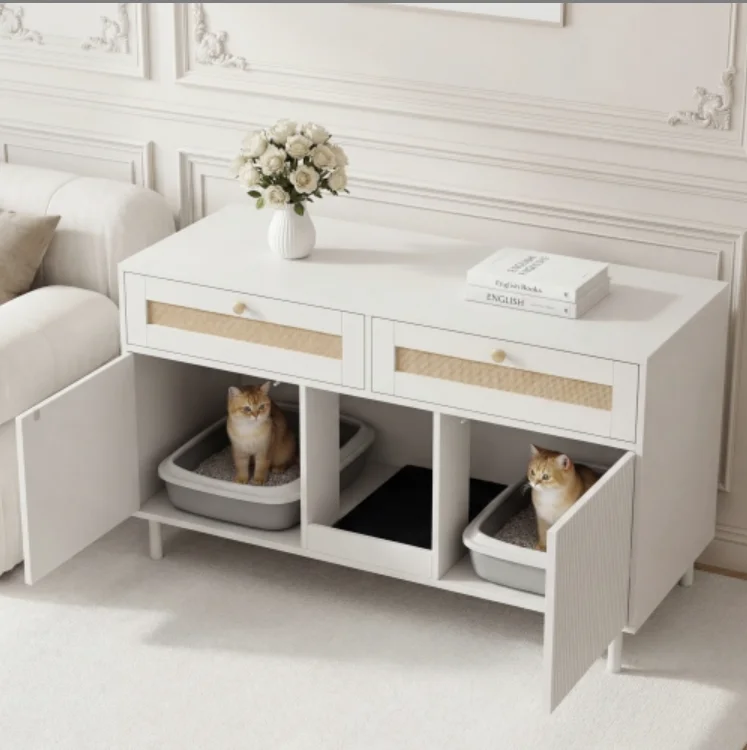 Kattenkast (mobiel kattentoilet) – kattenkast/kattenhuis, met afneembaar zandverwijderingspaneel, luchtsperre, geen kattenkledingkast, 100 x 45 x 66 cm, walnootkleur.