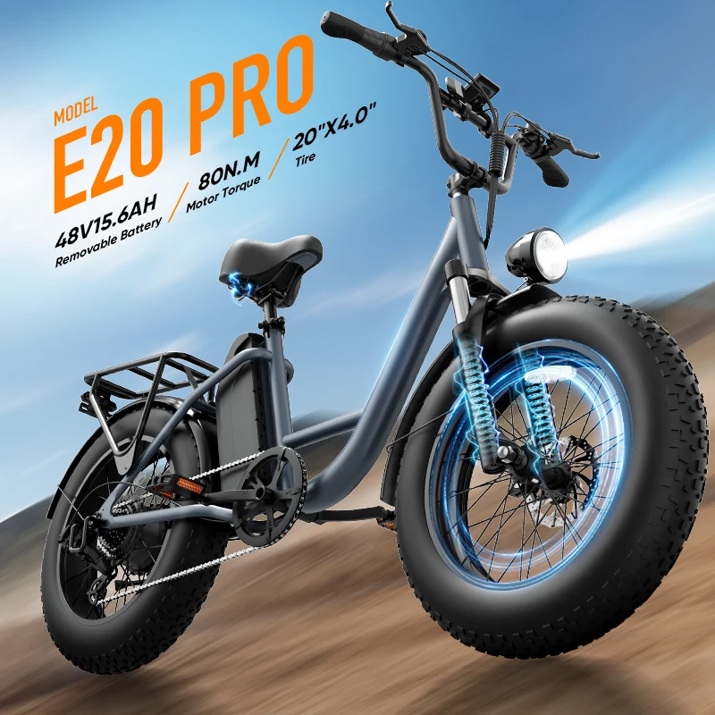 Vélo Électrique Urbain Abordable URLIFE E20 PRO, Pneus Larges 20×4, 1500W de Puissance Maximale, Batterie au Lithium Amovible 48V 15.6Ah, Freins Hydrauliques, Longue Autonomie, pour Adultes, Utilisation Quotidienne en Ville et en Banlieue