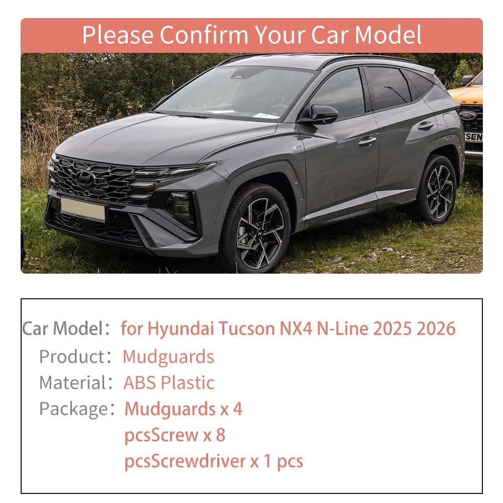 4pcs Car Mudguards for Hyundai Tucson NX4 N-Line 2025 2026 Mud flaps Fender Flare Flap Front Rear Wheel Splash Guard Accessories