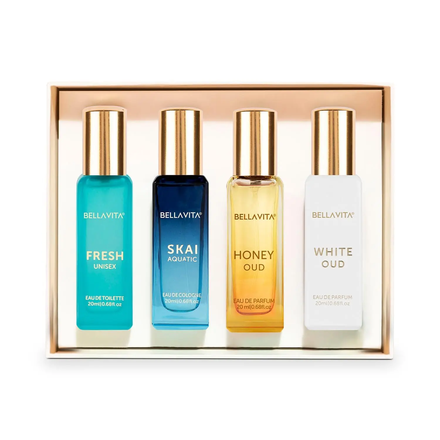 Generic Bella Vita Luxury Unisex Eau De Parfum Gift Set 4 X 20ml for Men & Women with SKAI, FRESH, WHITEOUD, HONEY OUD Perfume|Long Lasting EDP Fragrance Scent view 2