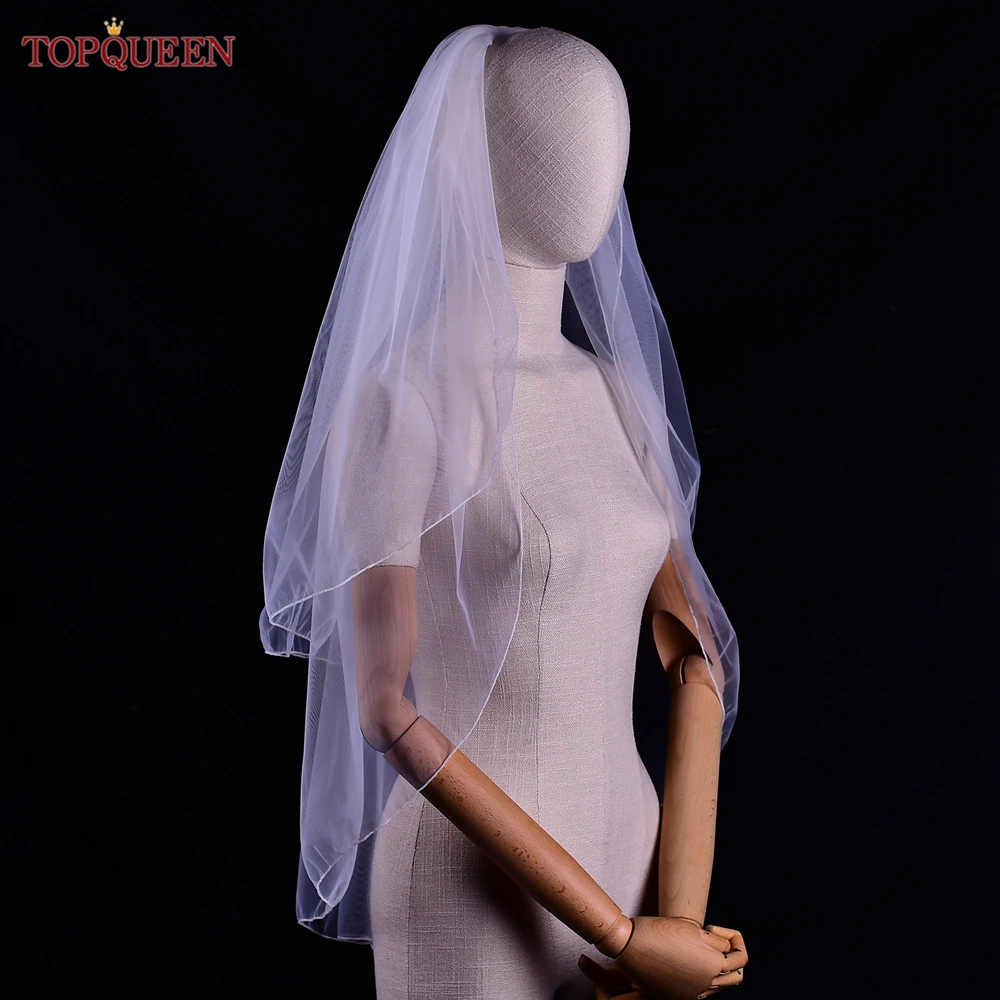 TOPQUEEN-velo de novia V15 de doble capa, velo de novia Simple con peine, borde de lápiz, doble capa, accesorios de boda