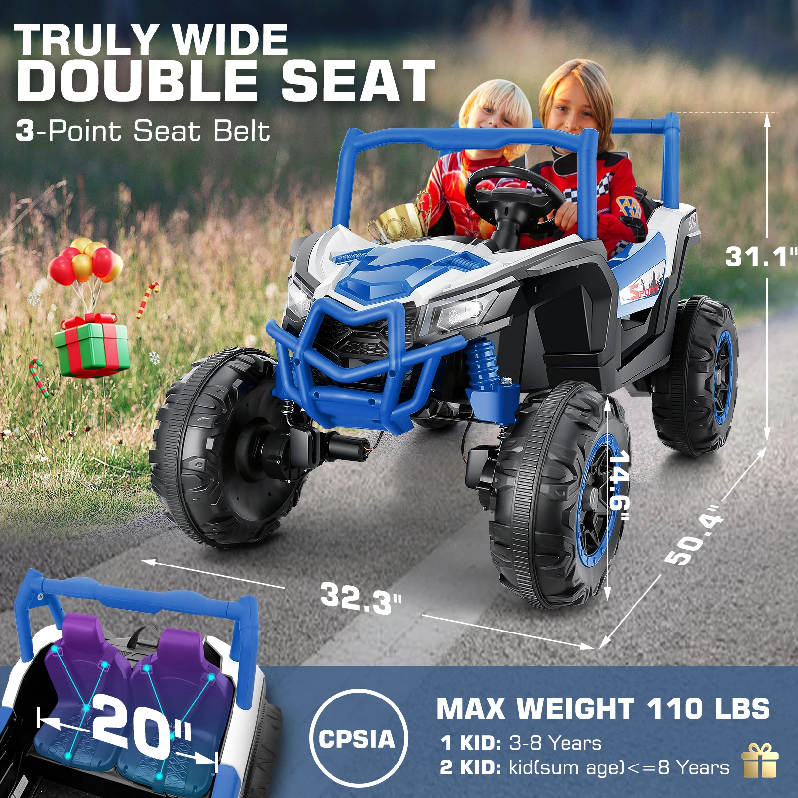 Kids 'Ride on Toys for Kids, motor 4x200W, UTV off-road elétrico, veículo 4-Wheeler alimentado por bateria, 4WD, 24V, 2 lugares XL, 4x 200W