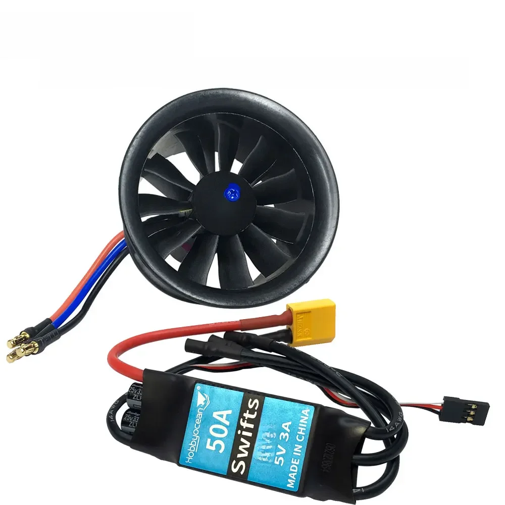 Hobbyocean 64mm EDF Samolot z 11 łopatkami Wentylator kanałowy 4S 3500KV 3S 3900KV 50A ESC do samolotu RC Jet Airplane Plane — 2