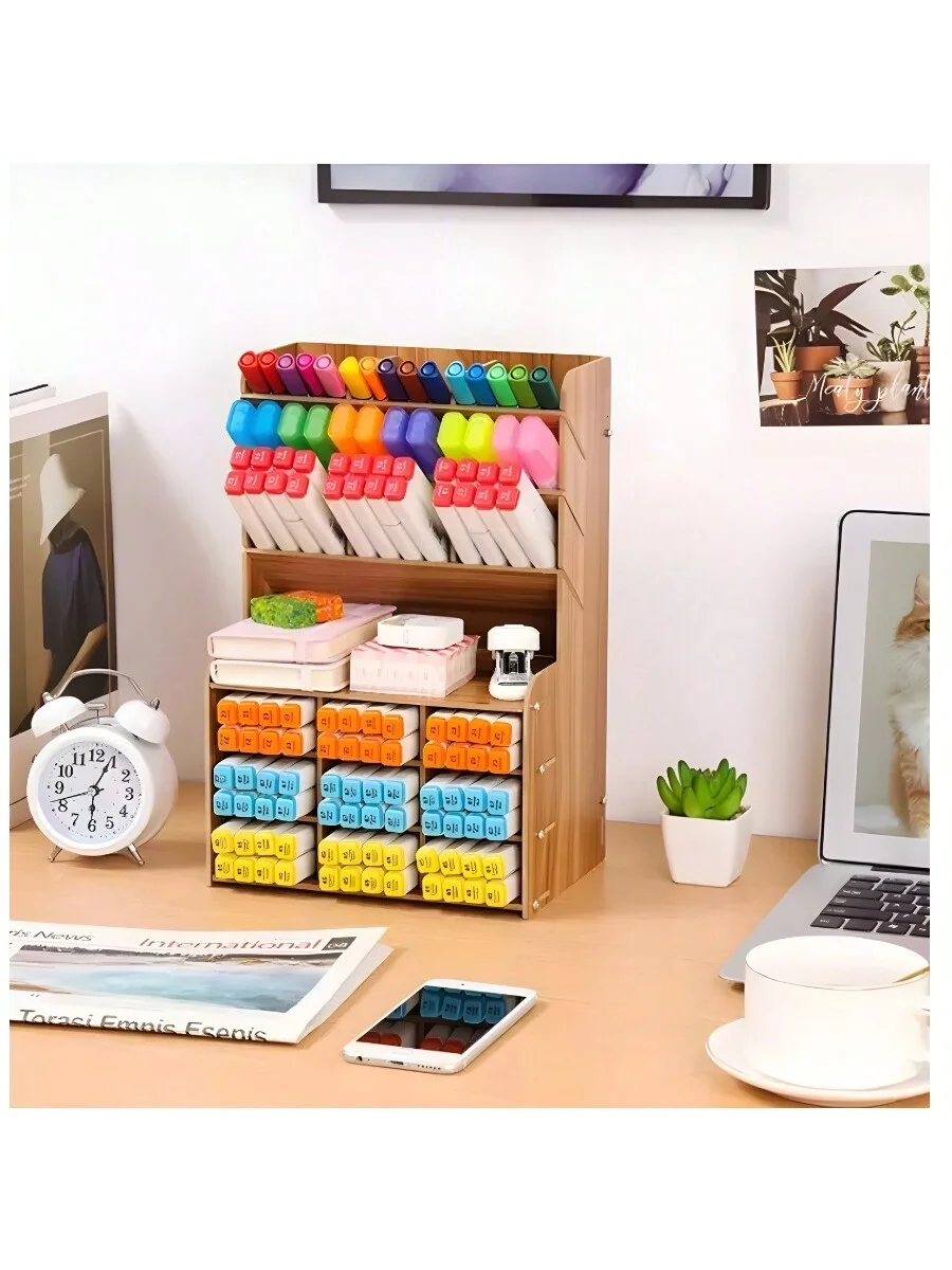 منظم مكتب خشبي قرطاسية مكتبية أسفل حامل القلم الرصاص حامل درج منزلي قابل للتعديل
