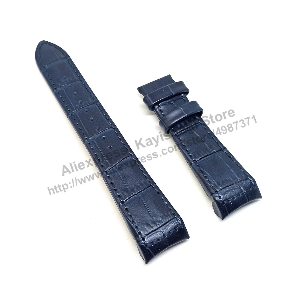 Seiko Premier 7D56-0AB0 - SNP126P1  - Compatible for 21mm Navy Blue Genuine Leather Curved end Replacement Watch Band Strap