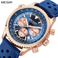 MEGIR Fashion Men Quartz Sport Chronograph Watch Luminous Calendar Large Dial Wristwatch Silicone Strap Relogio Masculino 2236