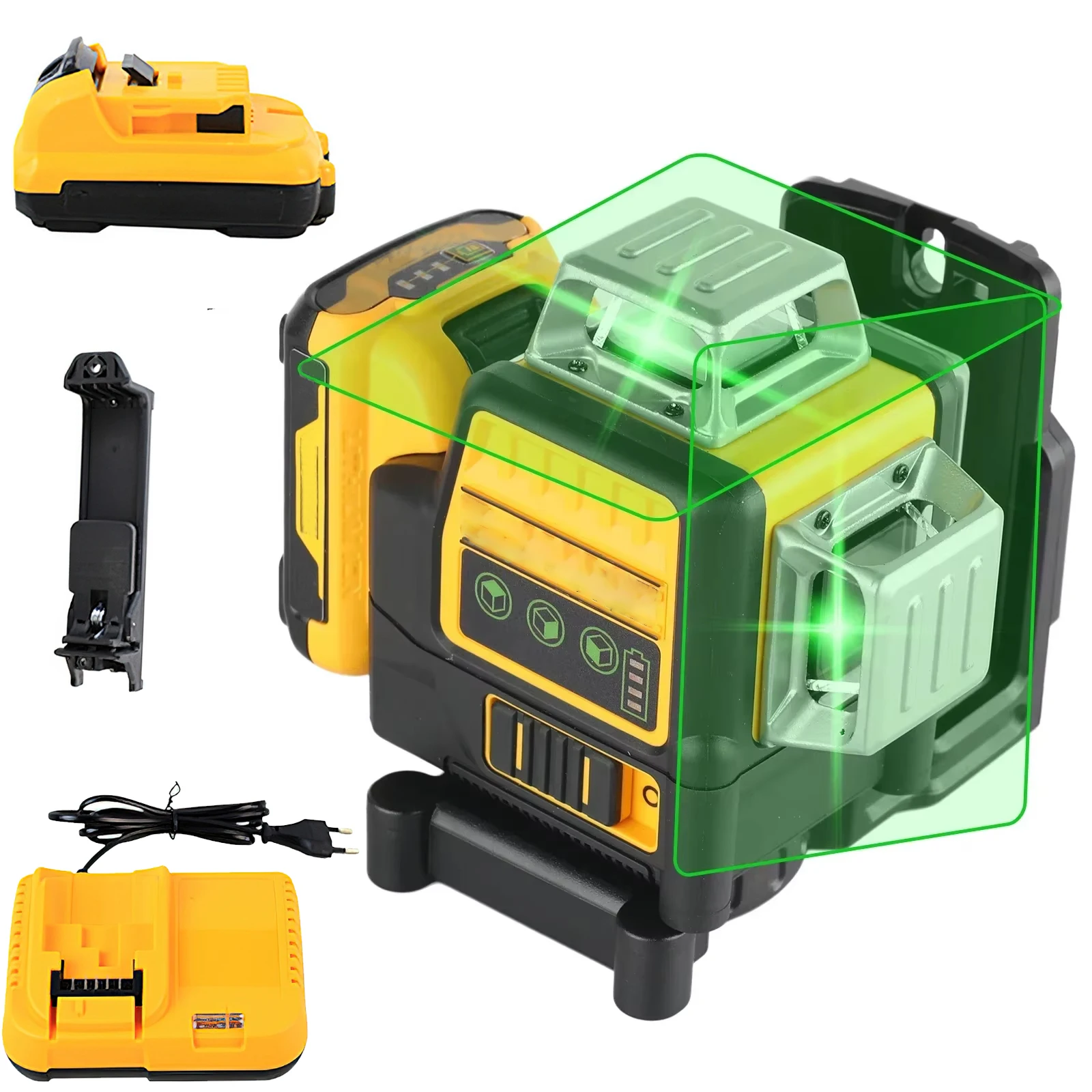 Livello laser professionale autolivellante 12 linee 3 x 360 Laser a batteria agli ioni di litio 12V con raggio verde super potente orizzontale e verticale