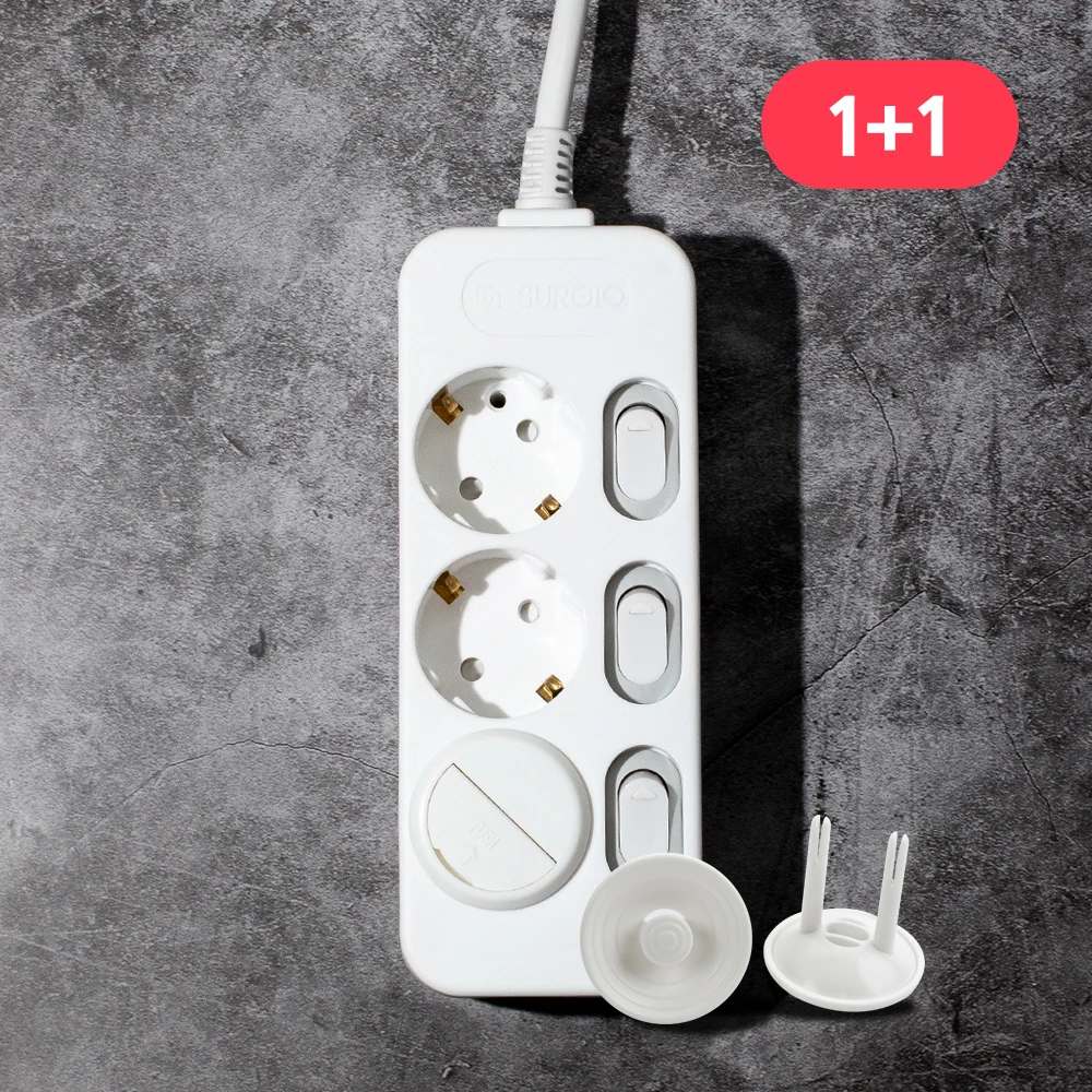 1+1 Monocare Power Strip Individual Switch 3-Hole (16A) + Safety Cover 3P / 1.5m 3m 5m 10m