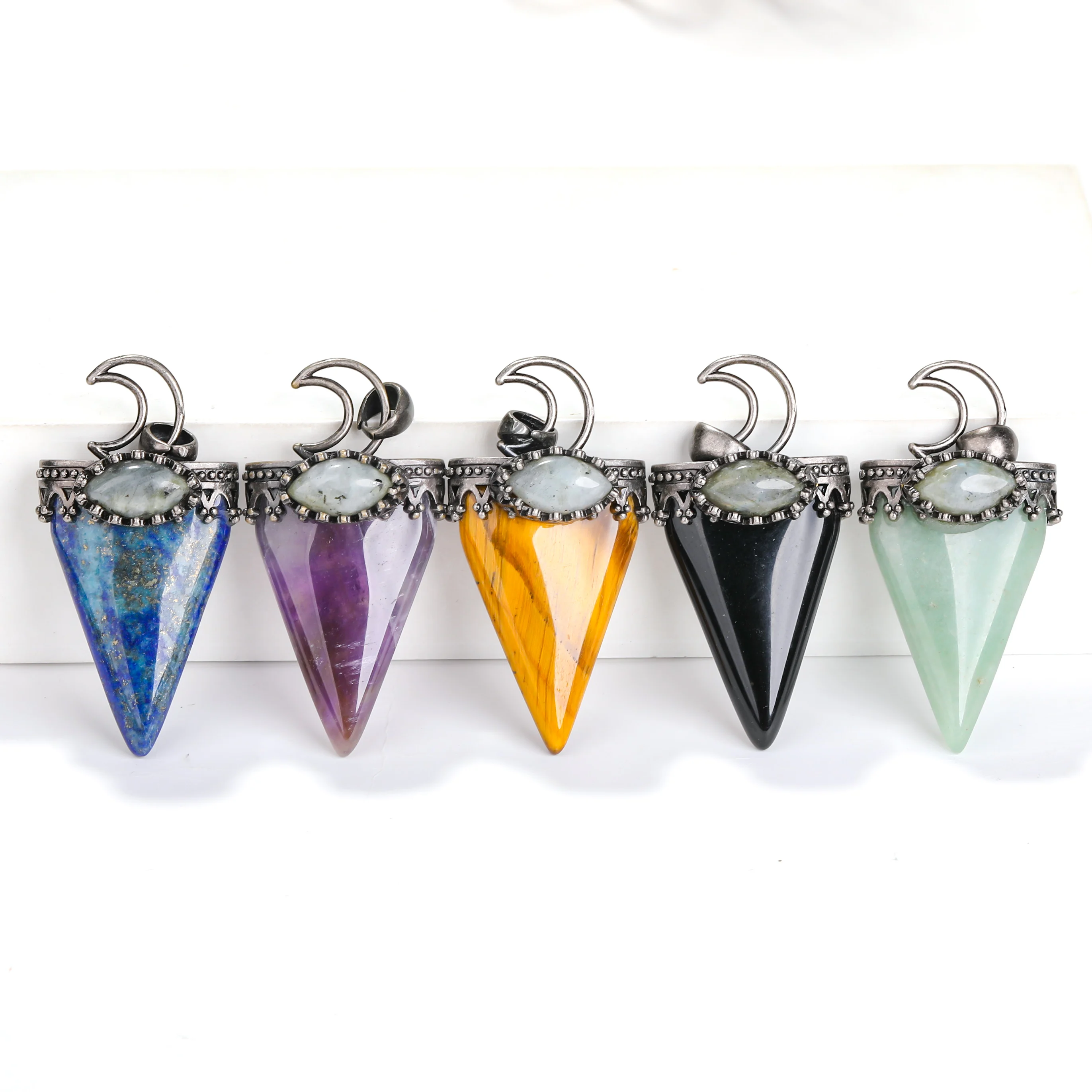 Crystal Gemstone Arrow Pendants,Spiral Healing Natural Crystal Stone Pendants Jewelry,Bronze Copper Charms Arrowhead Pendant