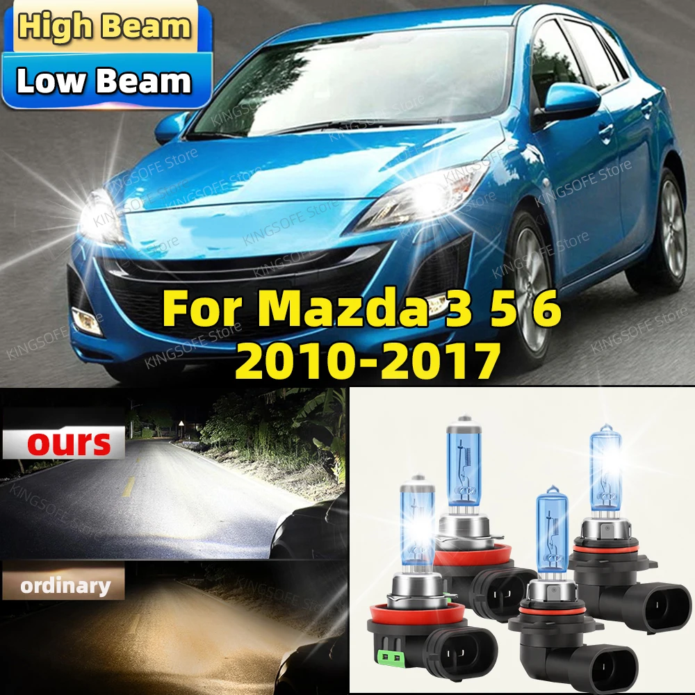 4Pcs Car Headlight HB3 H11 High Low Beam 100W Halogen Canbus 6500K For Mazda 3 5 6 2010 2011 2012 2013 2014 2015 2016 2017