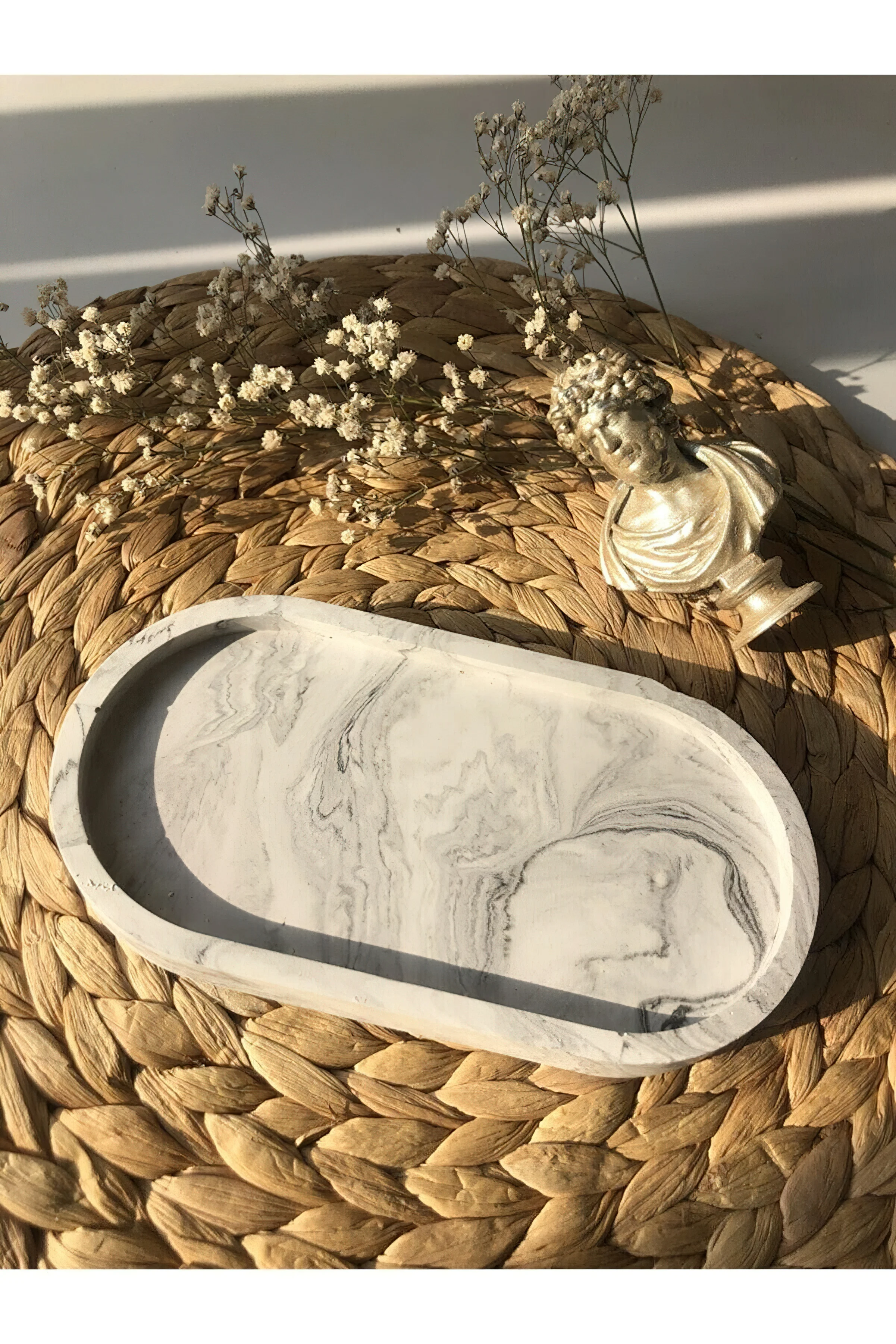 

Decorative Marble Patterned Single Oval Candle, Flower Pot And Jewelry Plate, Candle Holder, Organizer, terrazzo Plate Decor