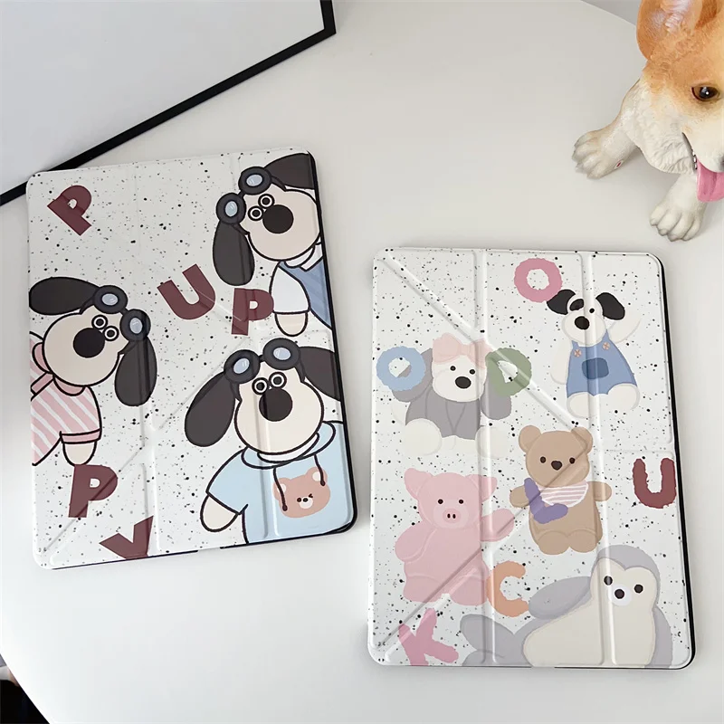 Cute funny little bear puppy Tablet Case For iPad Air Pro11 2024 iPad 5 6 Gen 10.5 10.2 10th 10.9 9.7'' mini 6 5 4 Cover funny