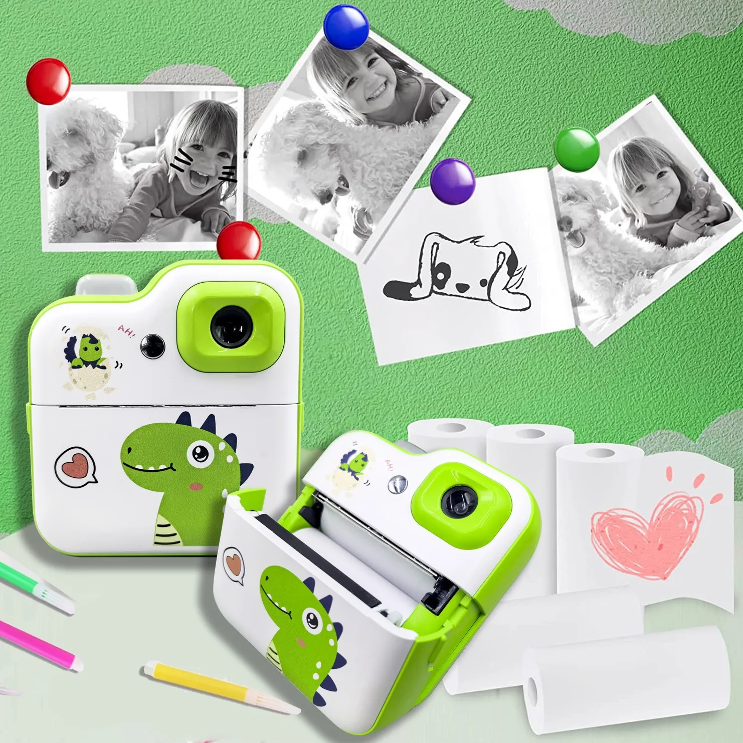 Kids Camera Instant Print Photos 1080P Mini Digital Video Kid Outdoor Cameras Toys Gift for Girls Boys 32GB SD Card