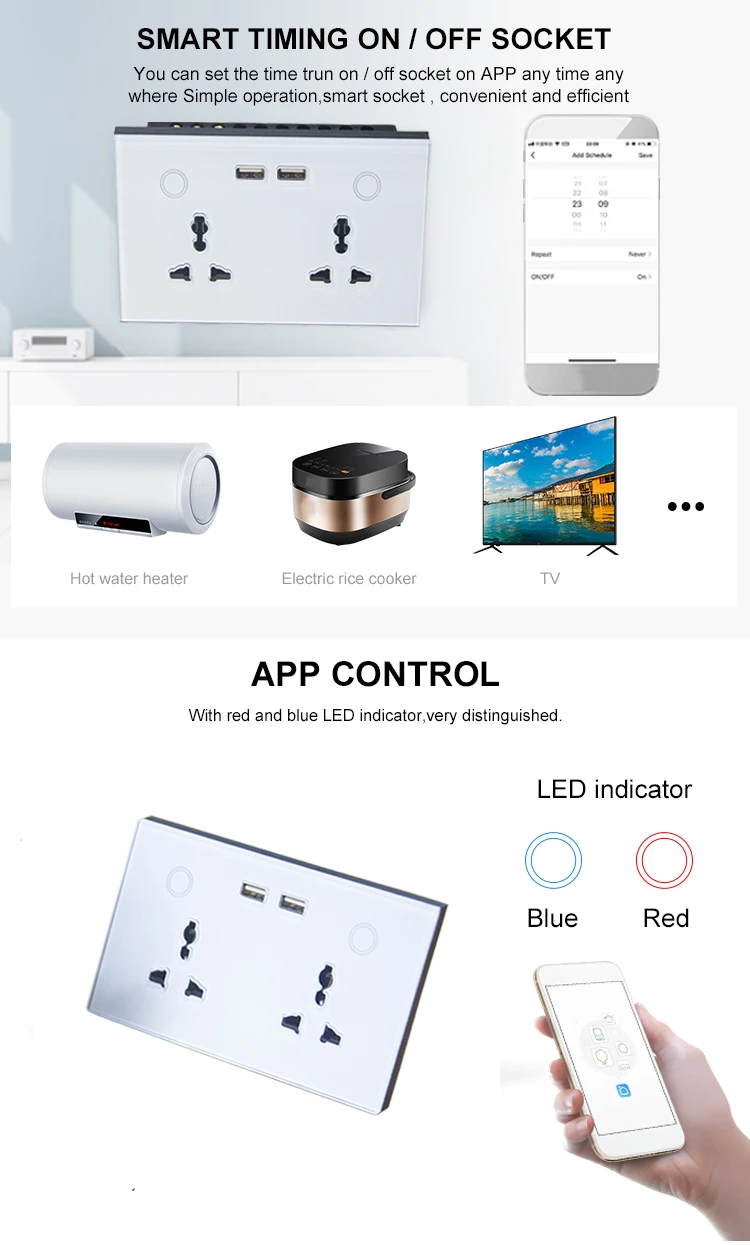 Zigbee Universal Plug Smart Inwall Socket Power Outlets with Double USB Charger Works with Tuya Alex Google