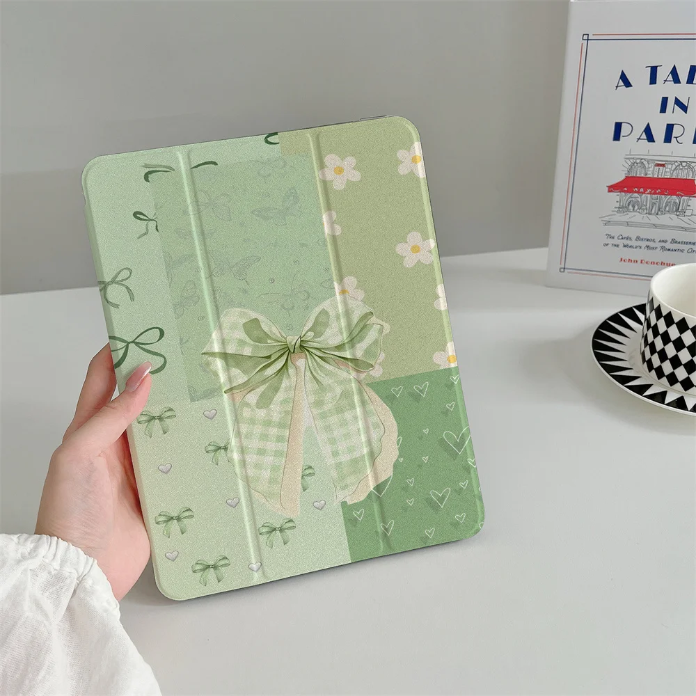 Green Splicing Bow iPad Protective Cover, Suitable for Apple iPad Pro 2024 11 inch 2025 Air 5/4 10.9 iPad 10 9.7 10.2/10.5 Mini
