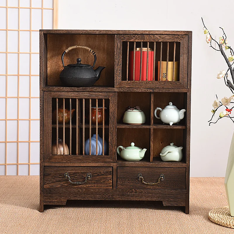 Tea leaf tea set cabinet shelves solid wood multi-layer display cabinet Bo Gu rack tableware storage storage area