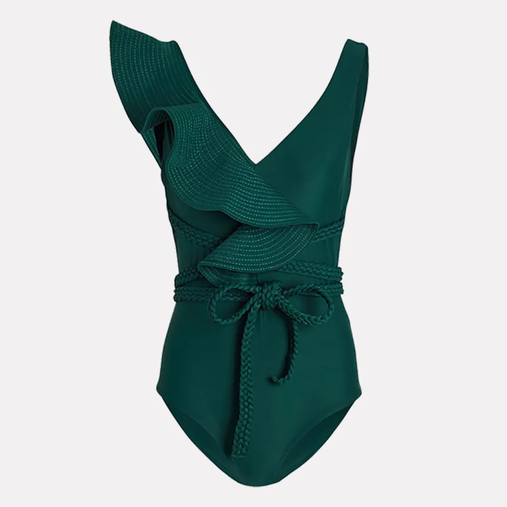 Maillot de bain une pièce, Triangle, à volants, décolleté plongeant en v, à la mode, pour femmes, vêtements d\'été, pour la plage