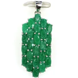 34x14mm Silver 3.0g Real Green Emerald Blue Sapphire Violet Tanzanite Blood Ruby Citrine Real 925 Solid Sterling Silver Pendant