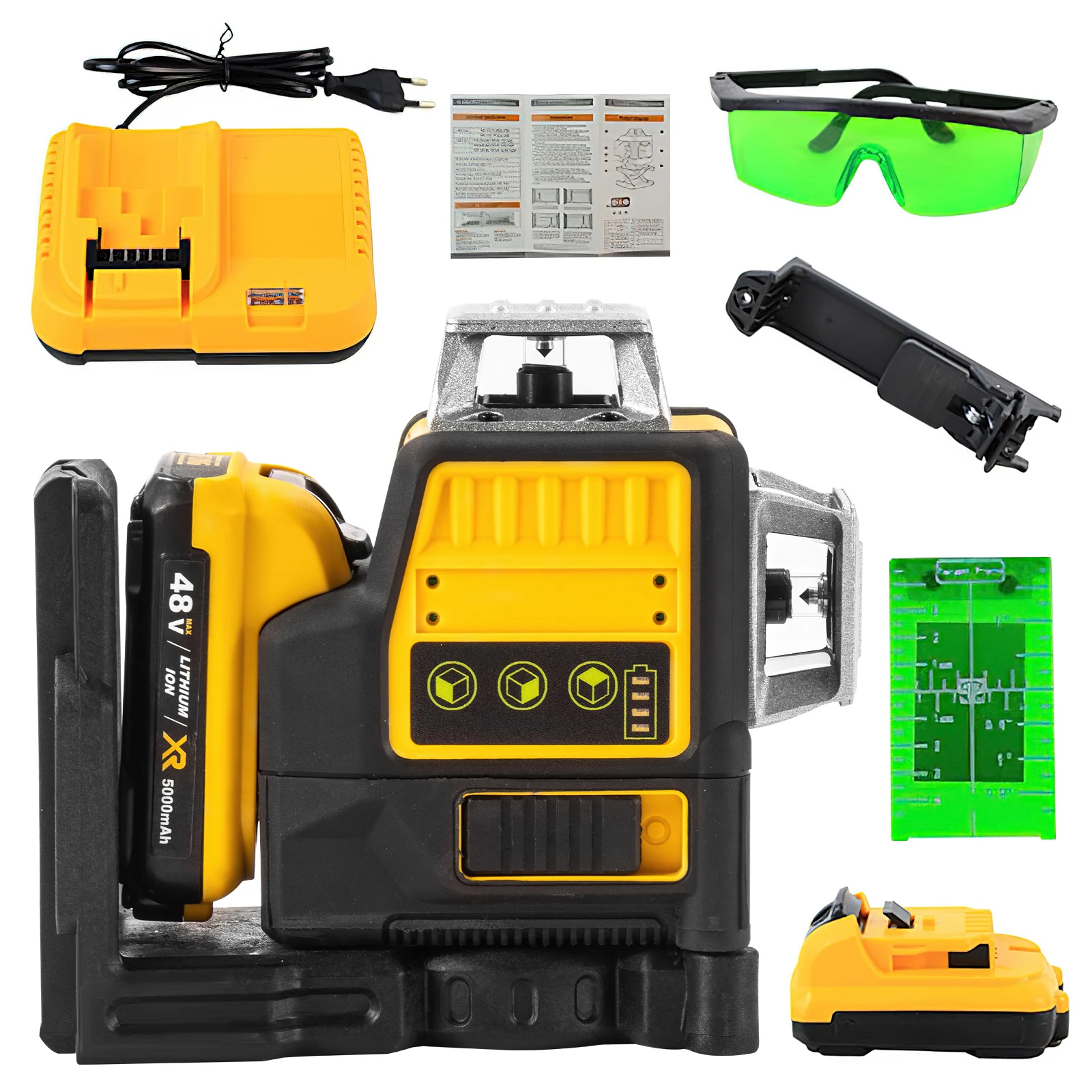 12 Lines Laser Level Horizontal Green Light Level Meter set Outdoor Surveying Tools 3D 360 Degree Vertical 12V Lithium Battery