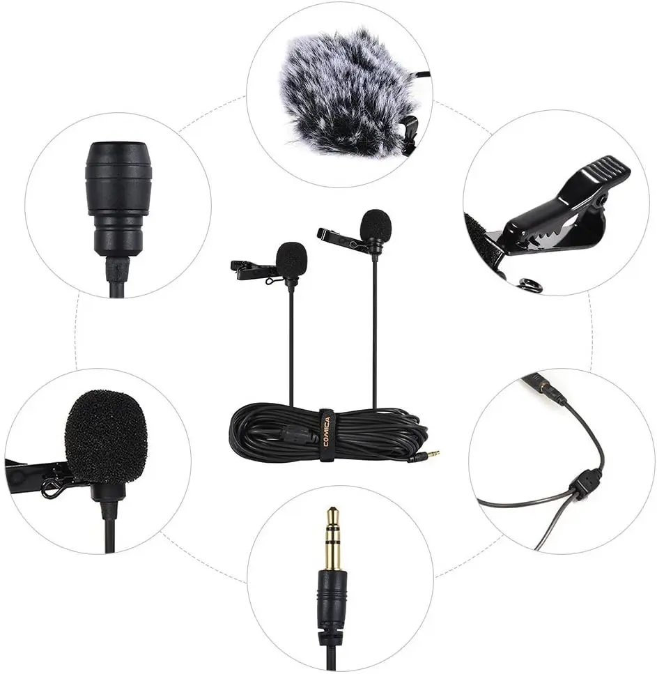 Comica CVM-D02B Dual-head Lavalier Microphone Condenser Microphone Omnidirectional Double Lav Mic For Phone Camera Gopro