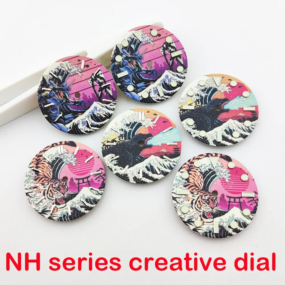 ساعة NH Dial 35 Creative Kanagawa 28.5 ملم قرص ساعة لوحة زيتية مضيئة بالكامل متوافقة مع حركة Eta 2824/Miyota 8215