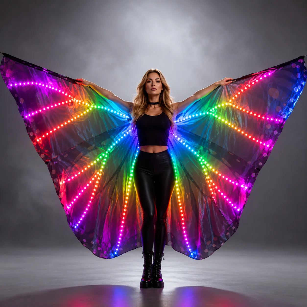 Colorful Belly Dance Performance Costume LED Wings Dance Accessories Girls LED Wings Costume LED Butterfly Wings
