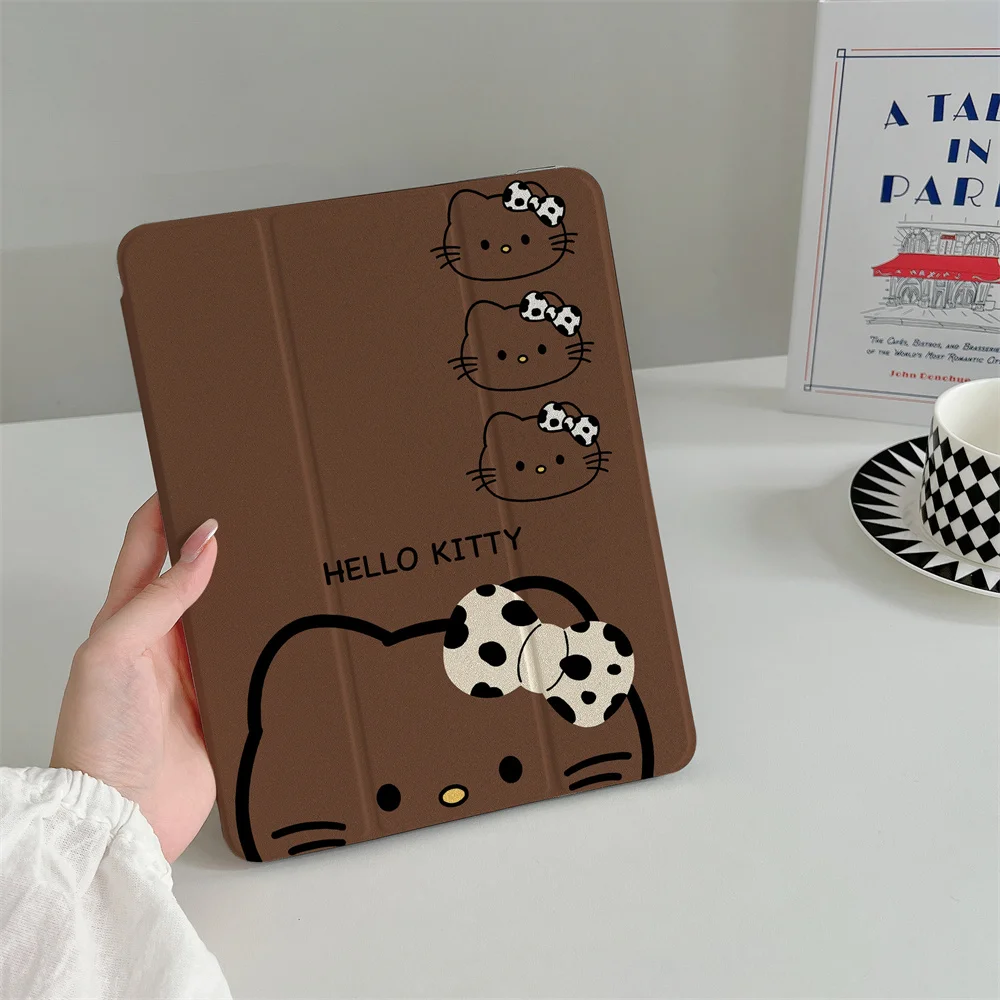 Cute coffee colored bow Hello Kitty suitable for A16 2024 11 inch 2025 Air 5/4 10.9-inch iPad 10 9.7 10.2/10.5 Mini 6/5 with pen