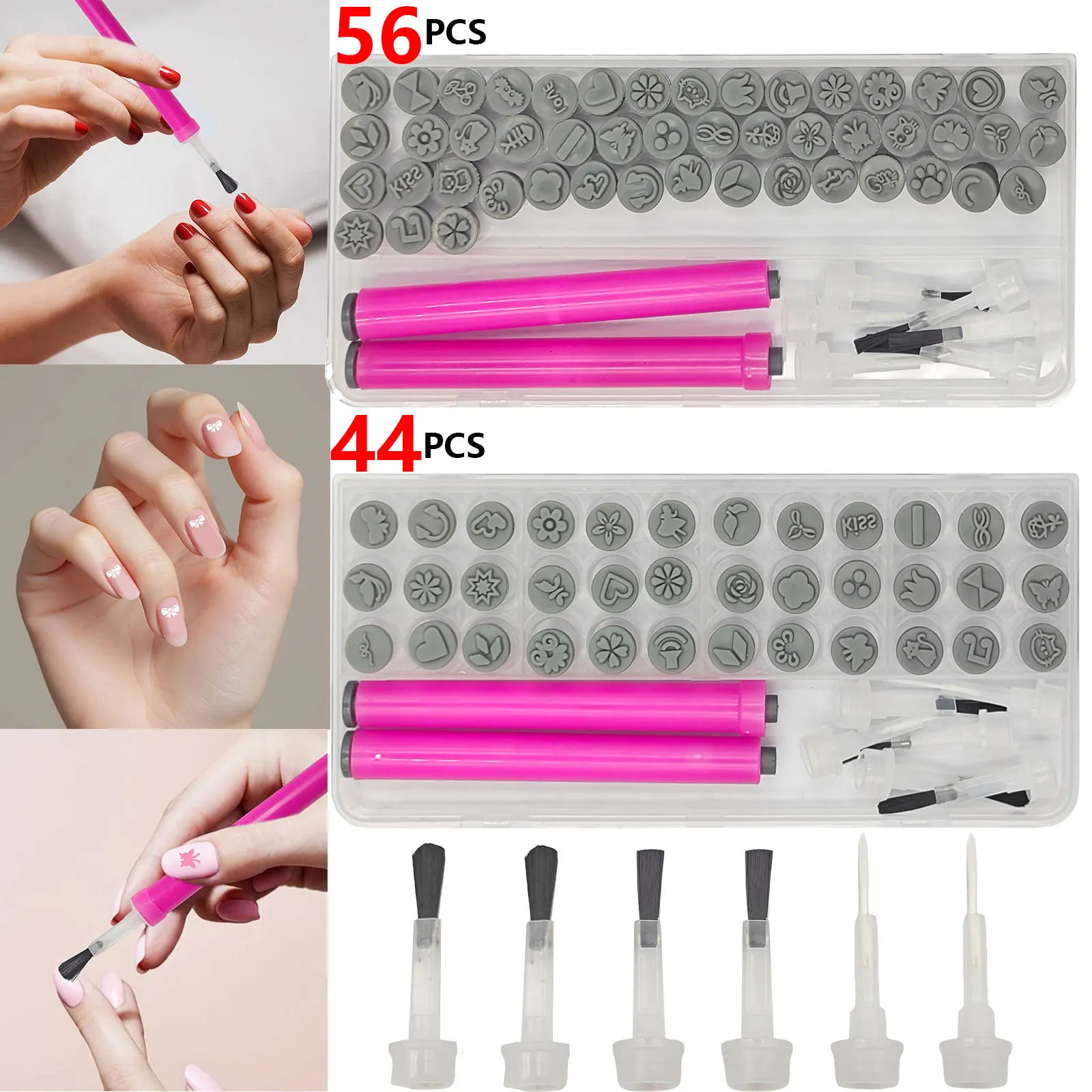 44/56 PCS Nails Art Stamp Pen Set, Containing 36/48 Kinds Of Nail Stamp Patterns, One Stamp Pen, One Brush Pen
